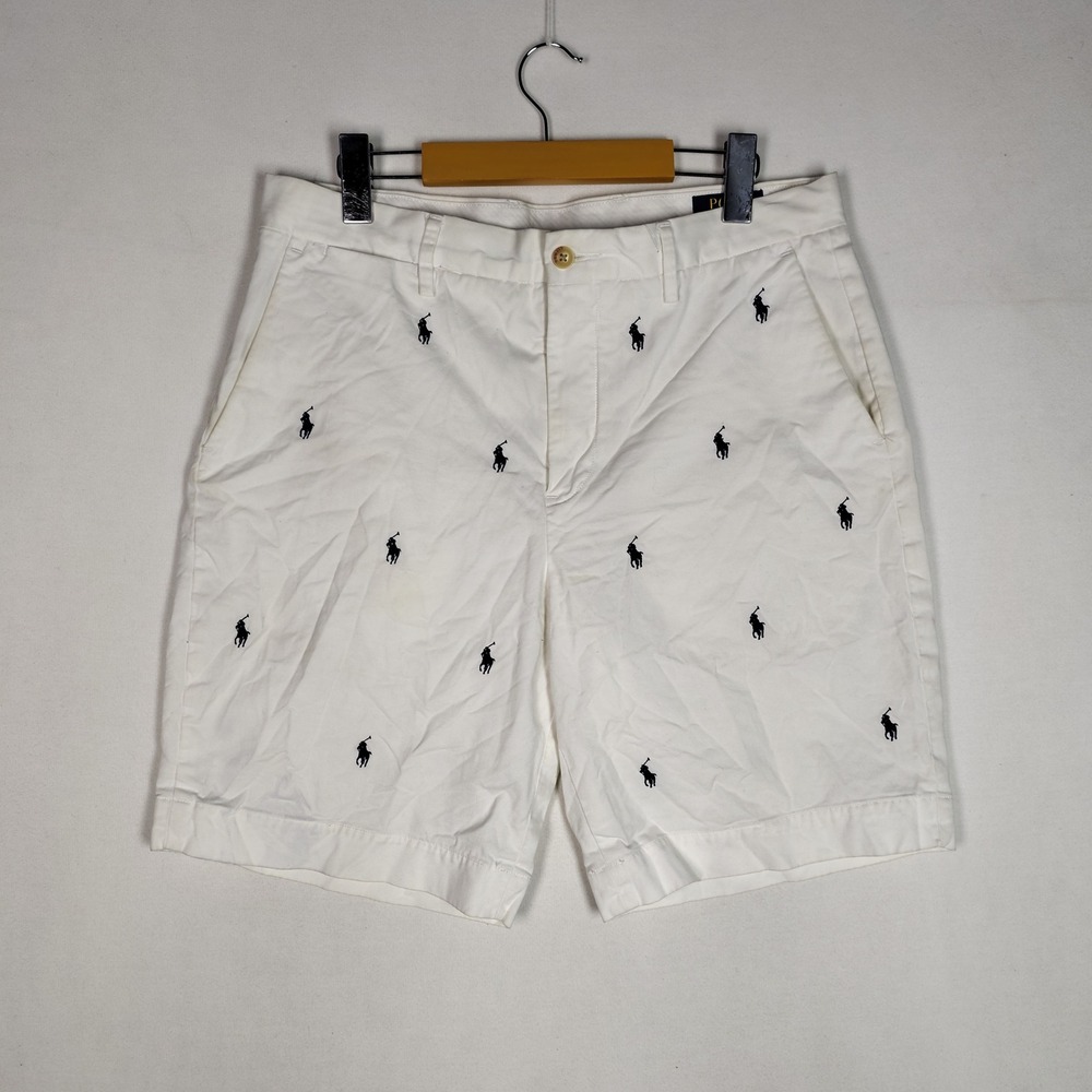 Polo Ralph Lauren Mens White Pony Embroidered Stretch Classic Fit Shorts 32